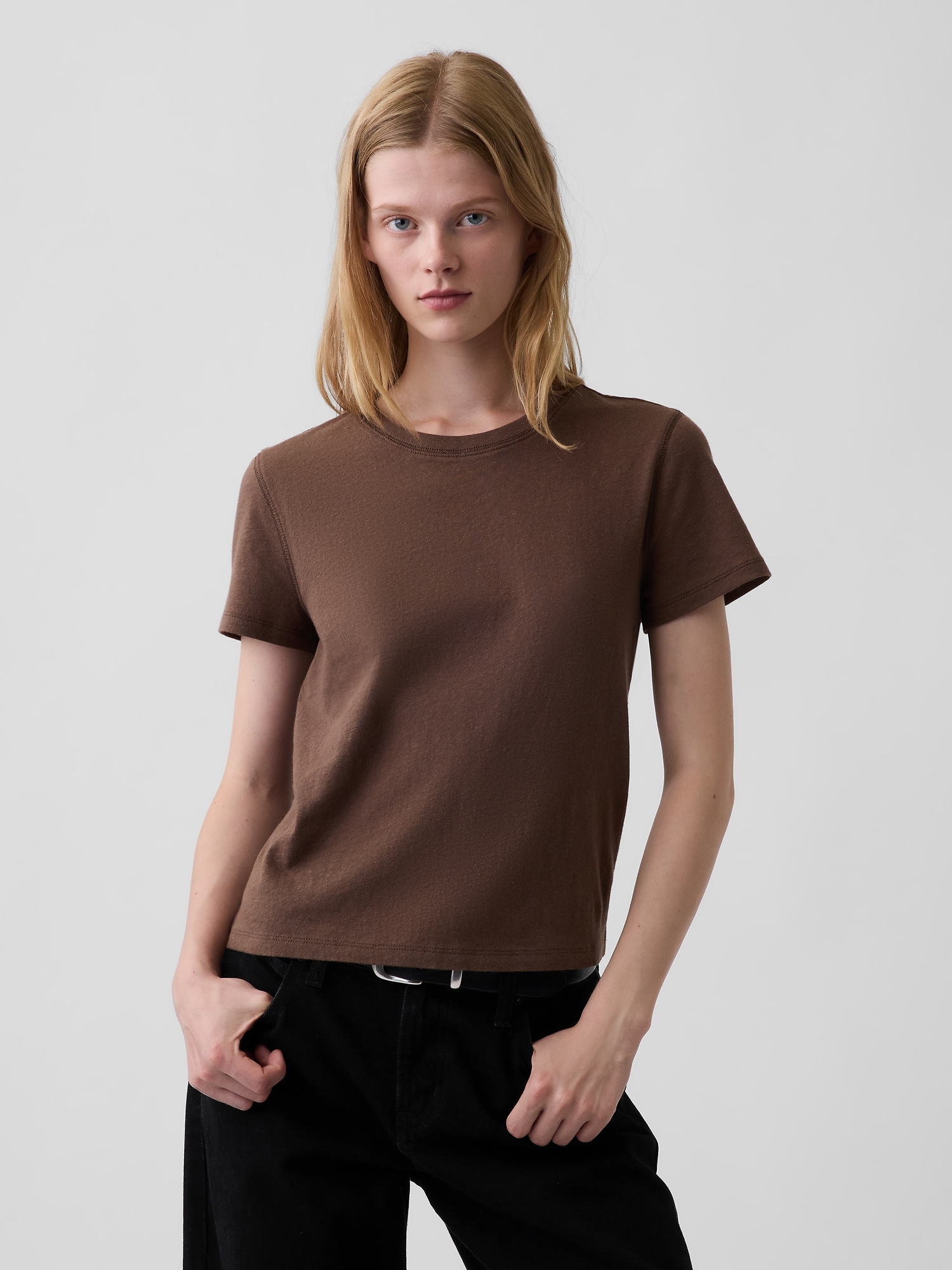 Gap 100% Cotton Authentic Shrunken T-shirt In Cool Brown