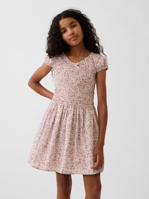 Kids Smocked Print Dress