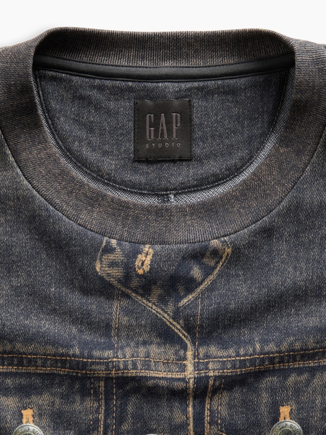 GapStudio プリント デニム フレンチテリードレス-7