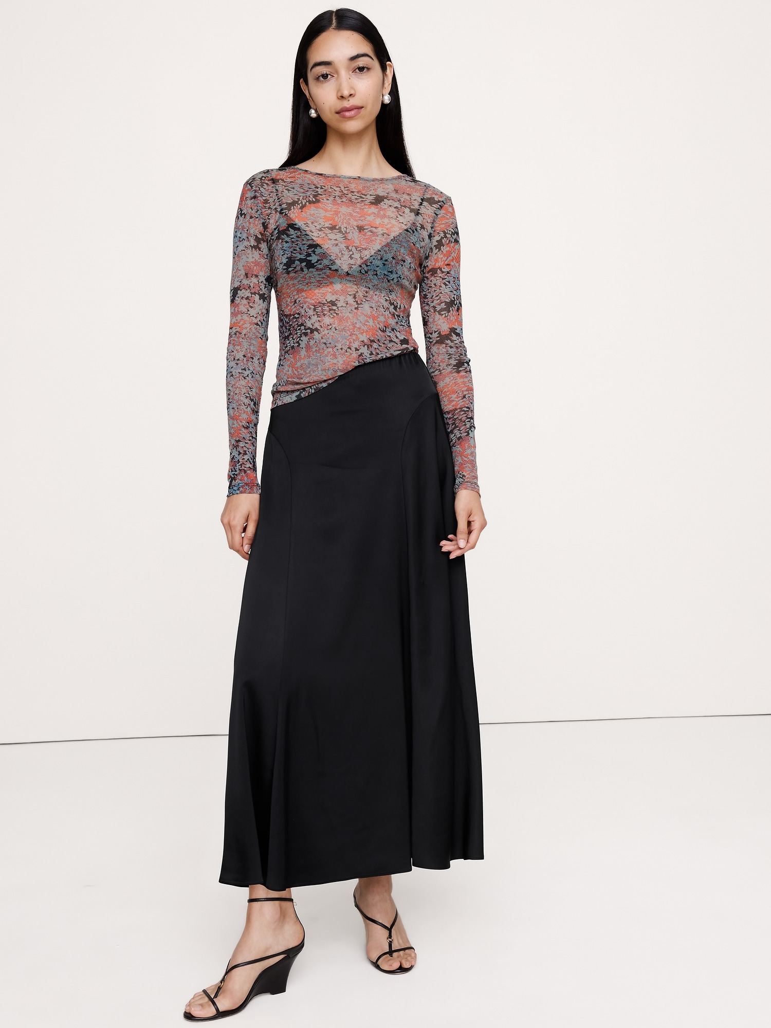Stretch-Satin Maxi Skirt