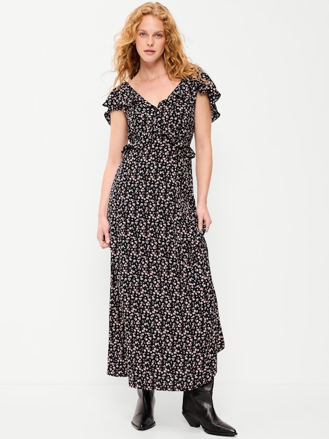ROBE LONGUE À MANCHES FLOTTANTES EN CRÊPE