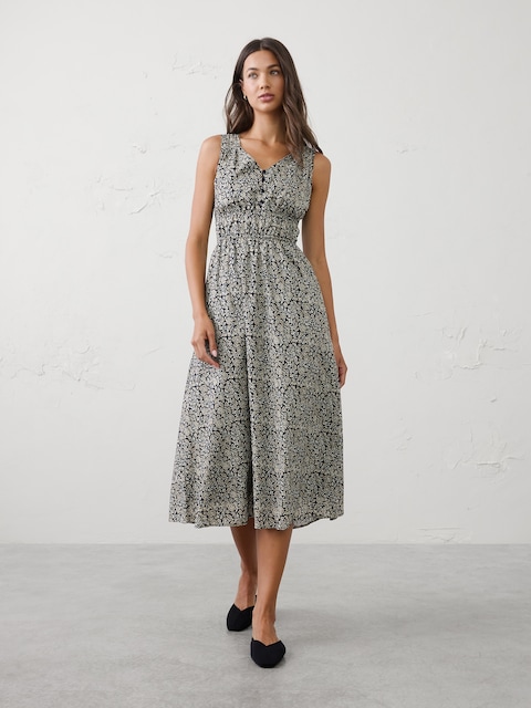 Elastic Detail Midi Dress