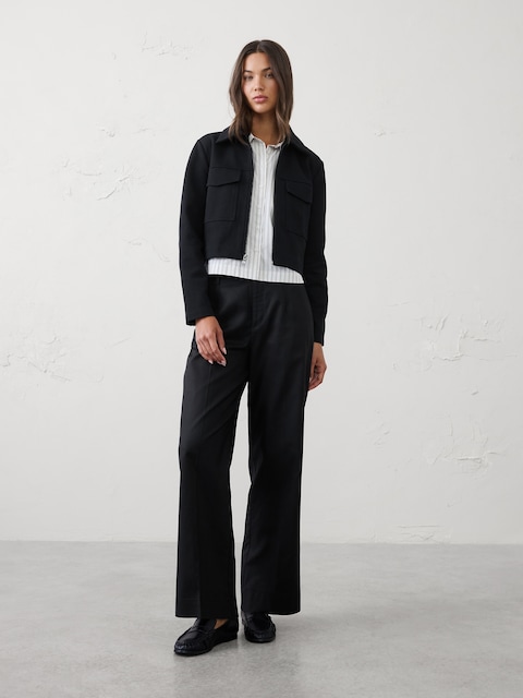 PANTALON DROIT À TAILLE HAUTE EN SERGÉ