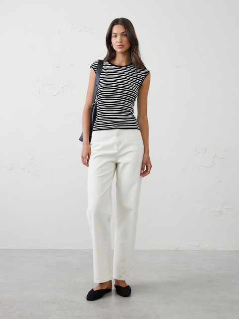 Ribbed Cap-Sleeve T-Shirt