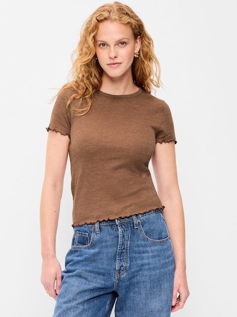 T-SHIRT AJUSTÉ COURT EN TRICOT GAUFRÉ