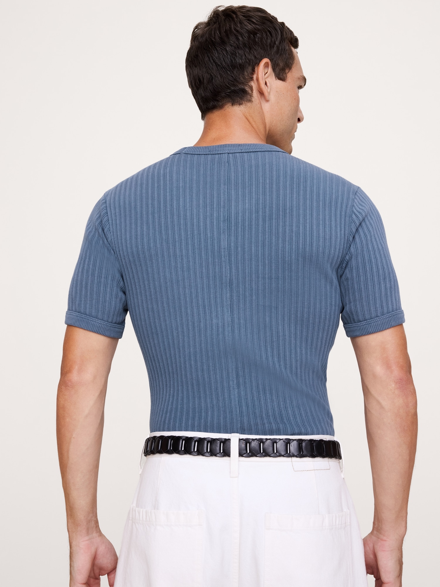 リブ ストレッチコットン クルーネックTシャツ-1