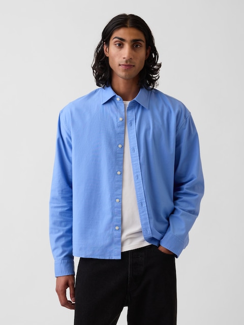 Relaxed Crop Straight-Hem Oxford Shirt