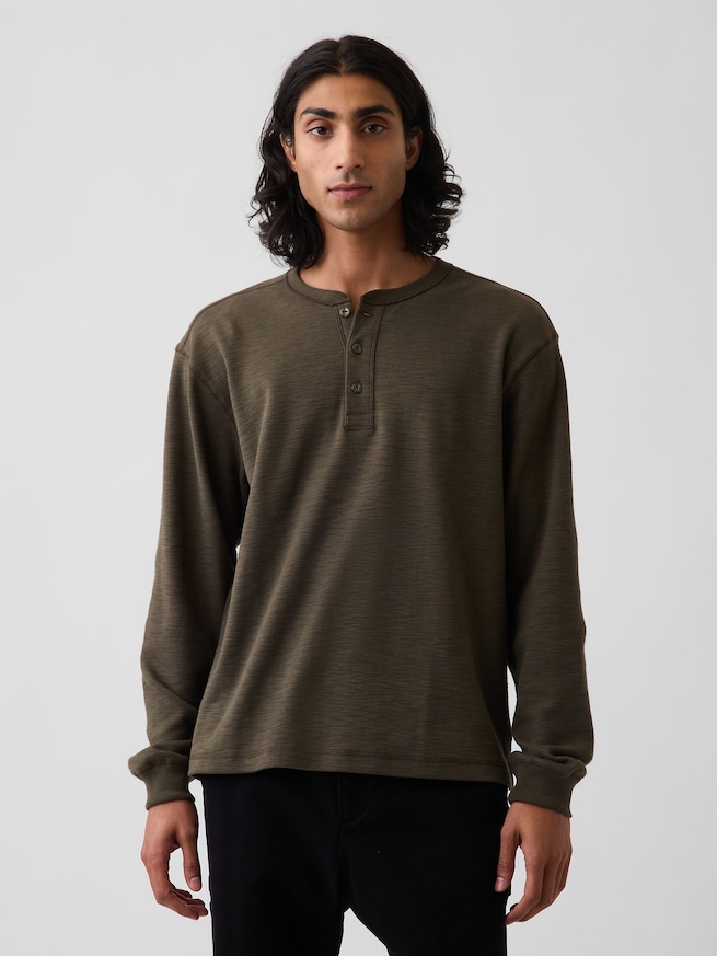 リラックスフィット ヘンリーネックTシャツ-0