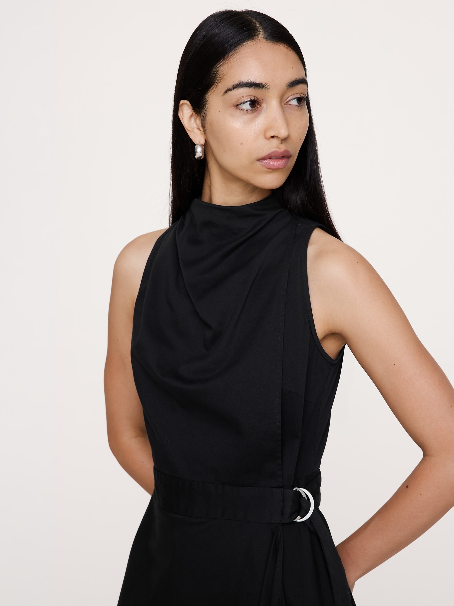 Stretch-Cotton Cowl-Neck Midi Dress