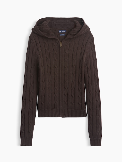 100% Cotton Cable-Knit Zip Cardigan