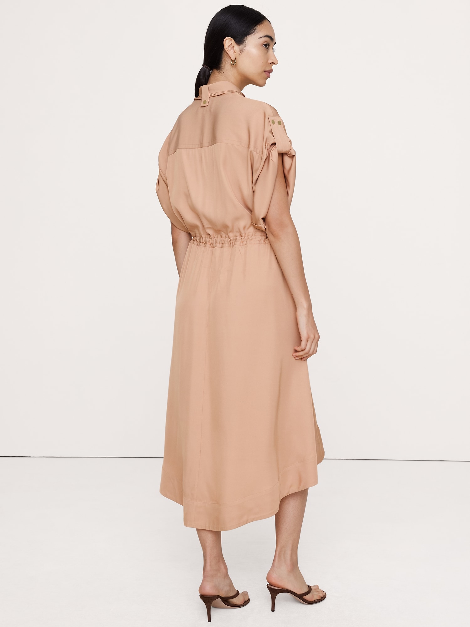 Drapey Twill Midi Shirt Dress