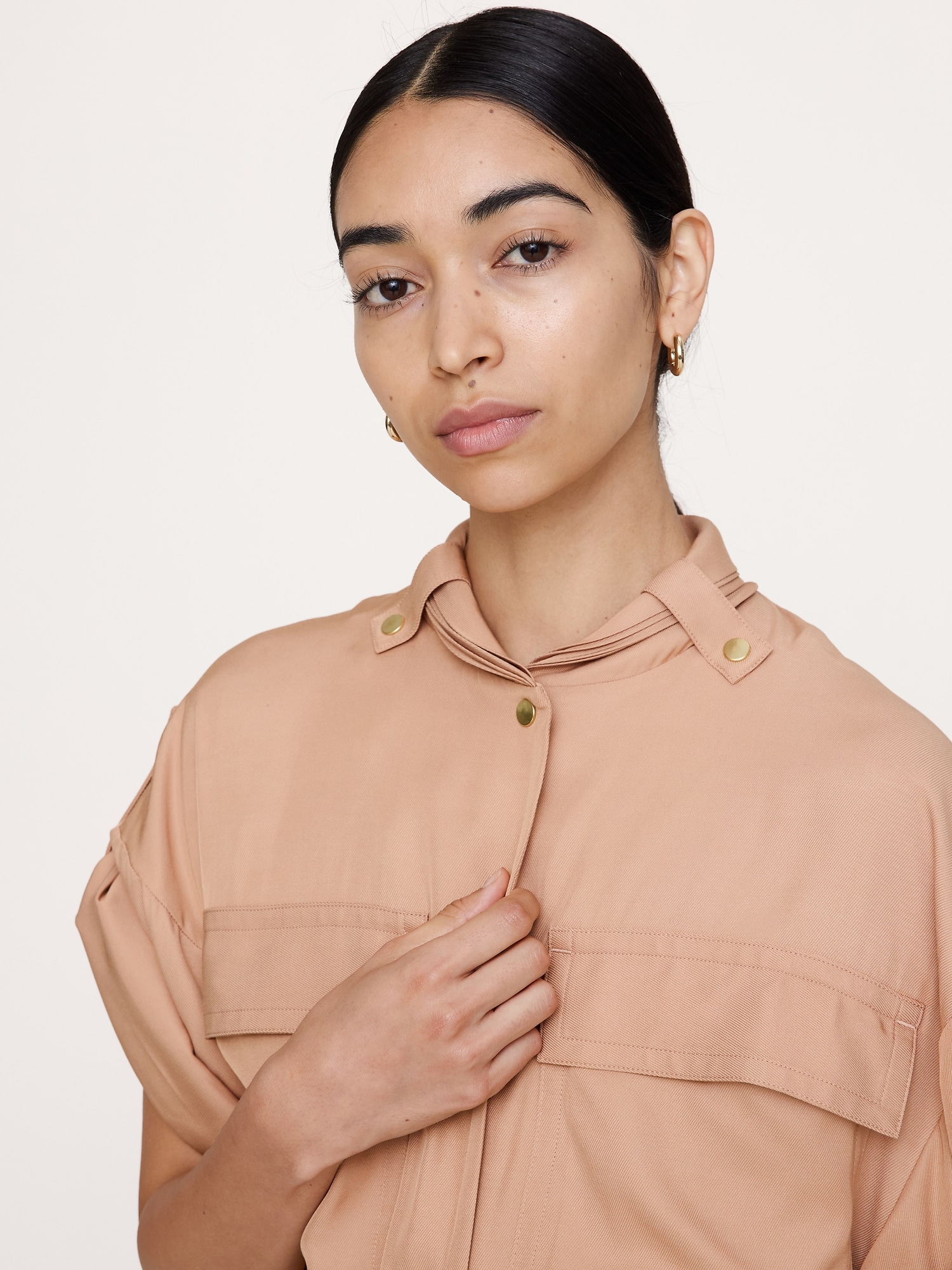 Drapey Twill Midi Shirt Dress