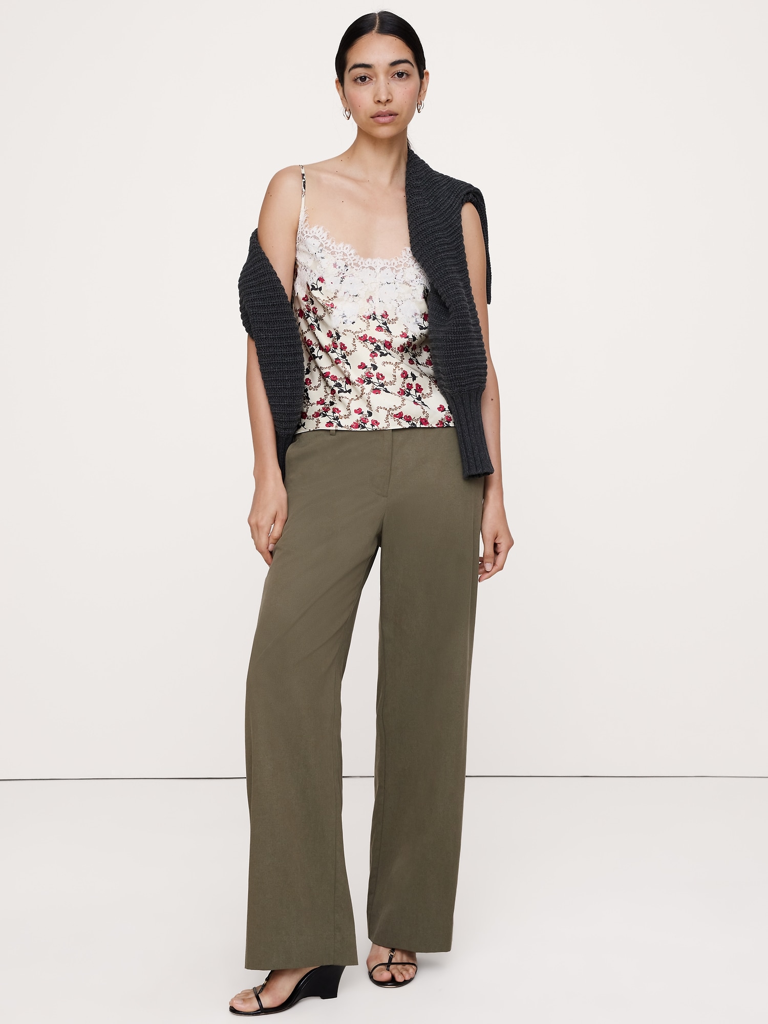 Stretch-Satin Lace-Trim Camisole