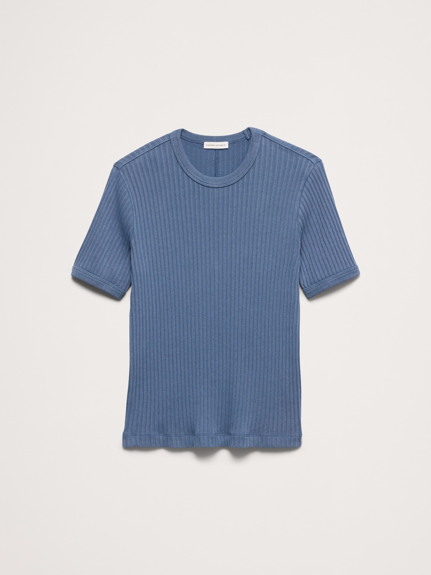 リブ ストレッチコットン クルーネックTシャツ-3