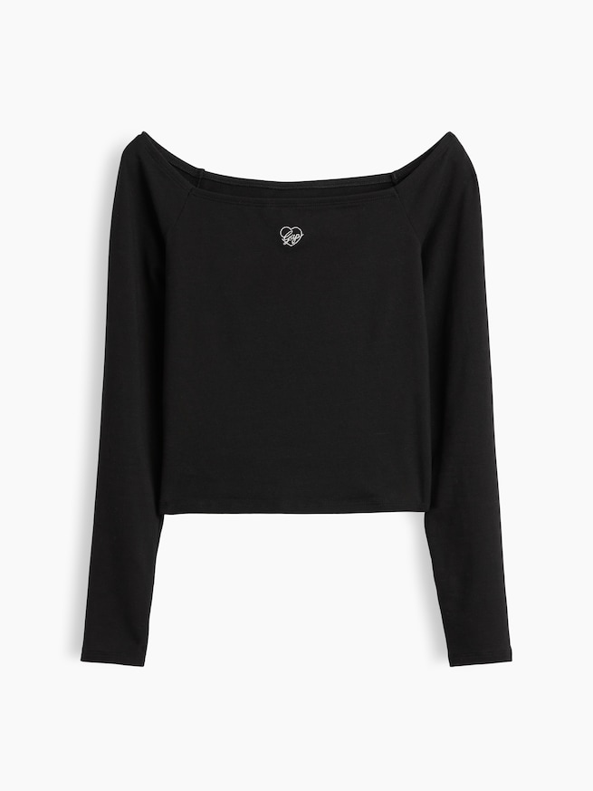 クロースニット ジャージー GAPロゴ オフショルダー クロップドTシャツ-4