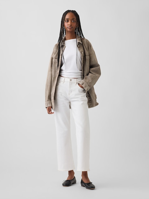 Mid Rise Relaxed Flare Crop Jeans