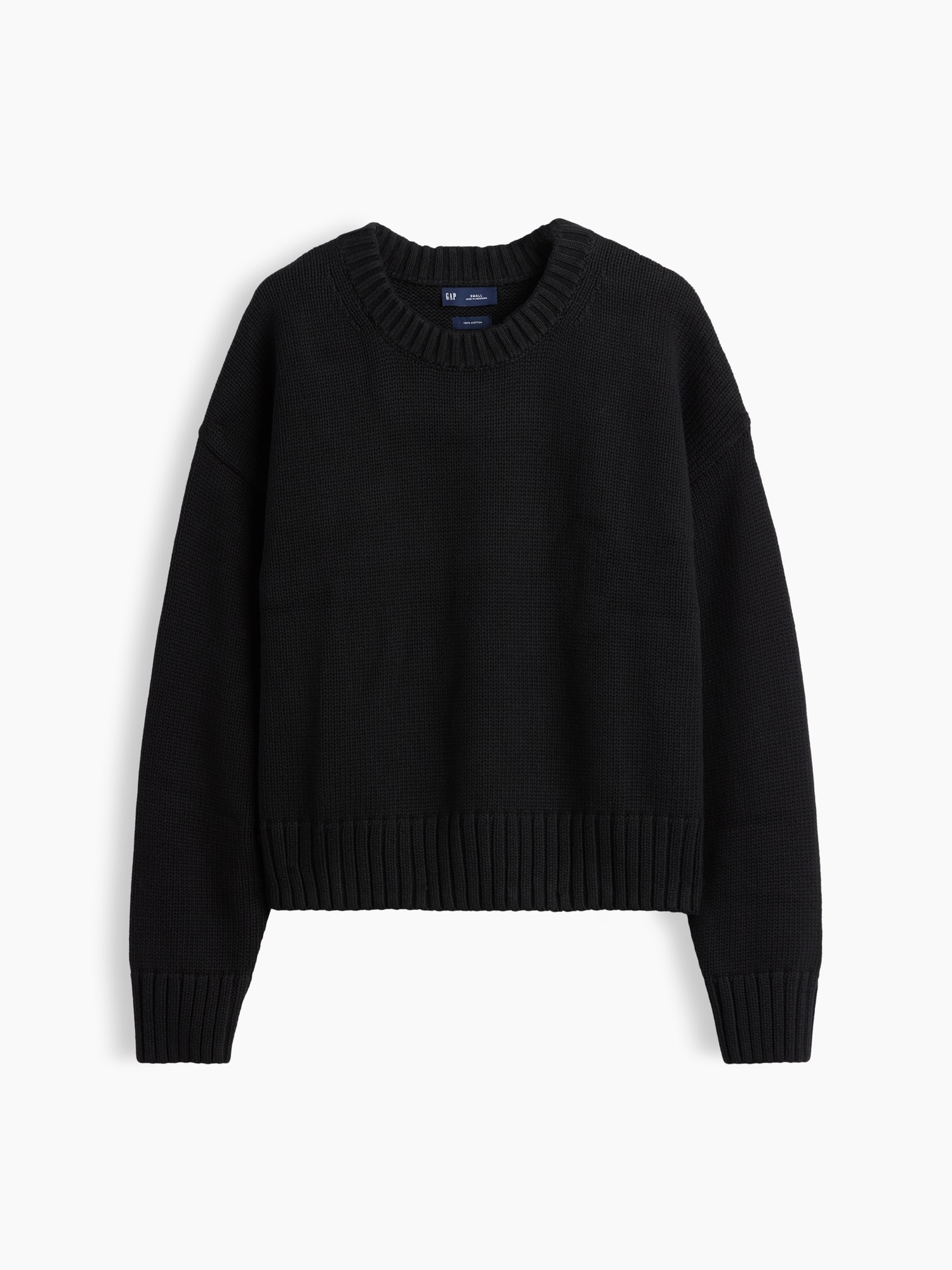 Gap 100% Cotton Oversized Crop Sweater In Basic Black