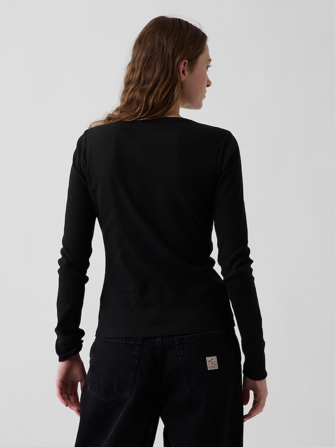 リブ GAPロゴ ヘンリーネックTシャツ-2