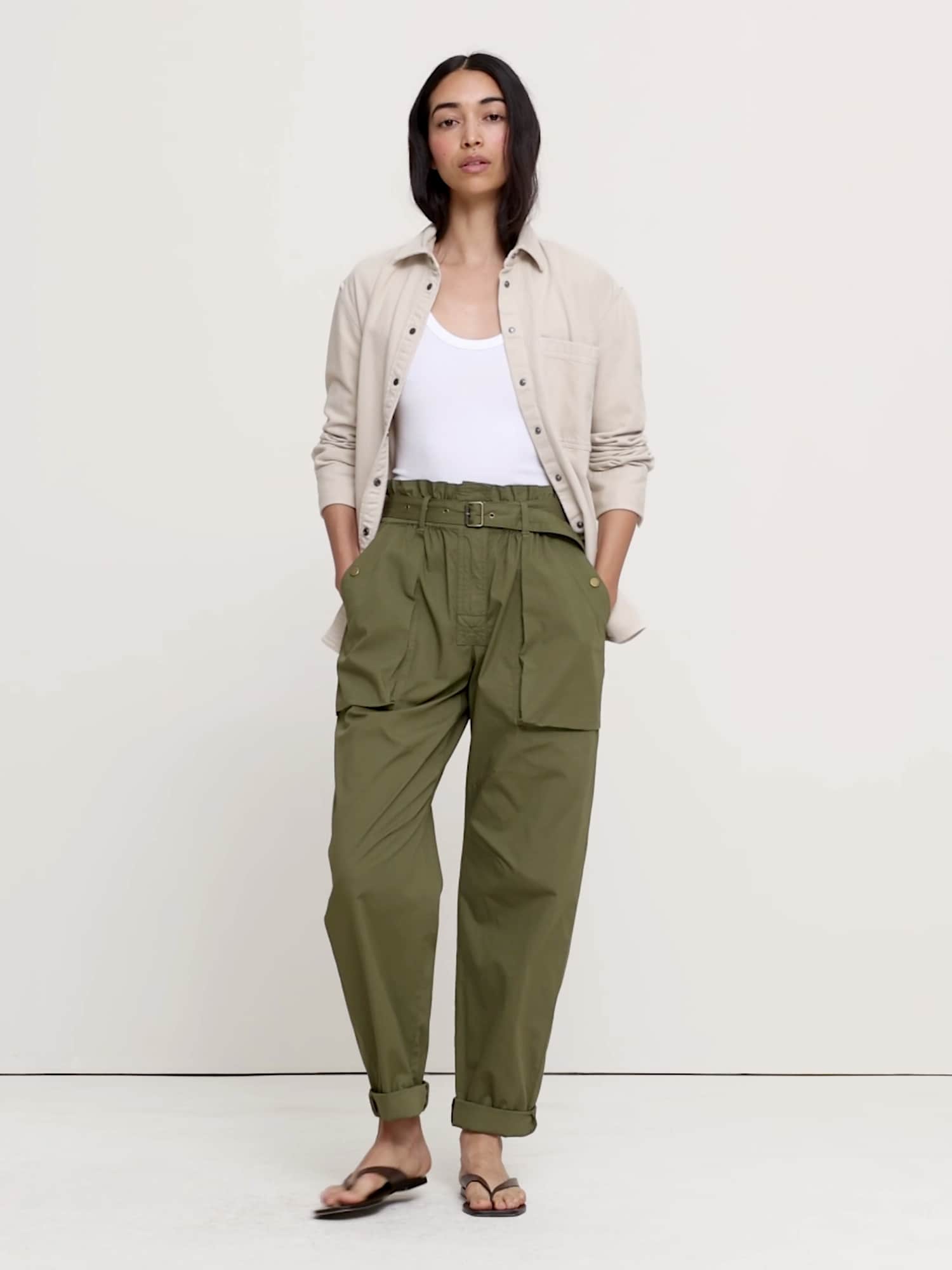 リップストップ コットン ペーパーバッグパンツ-5