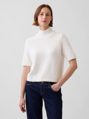 CashSoft カシミヤタッチ 5分袖 モックネックセーター