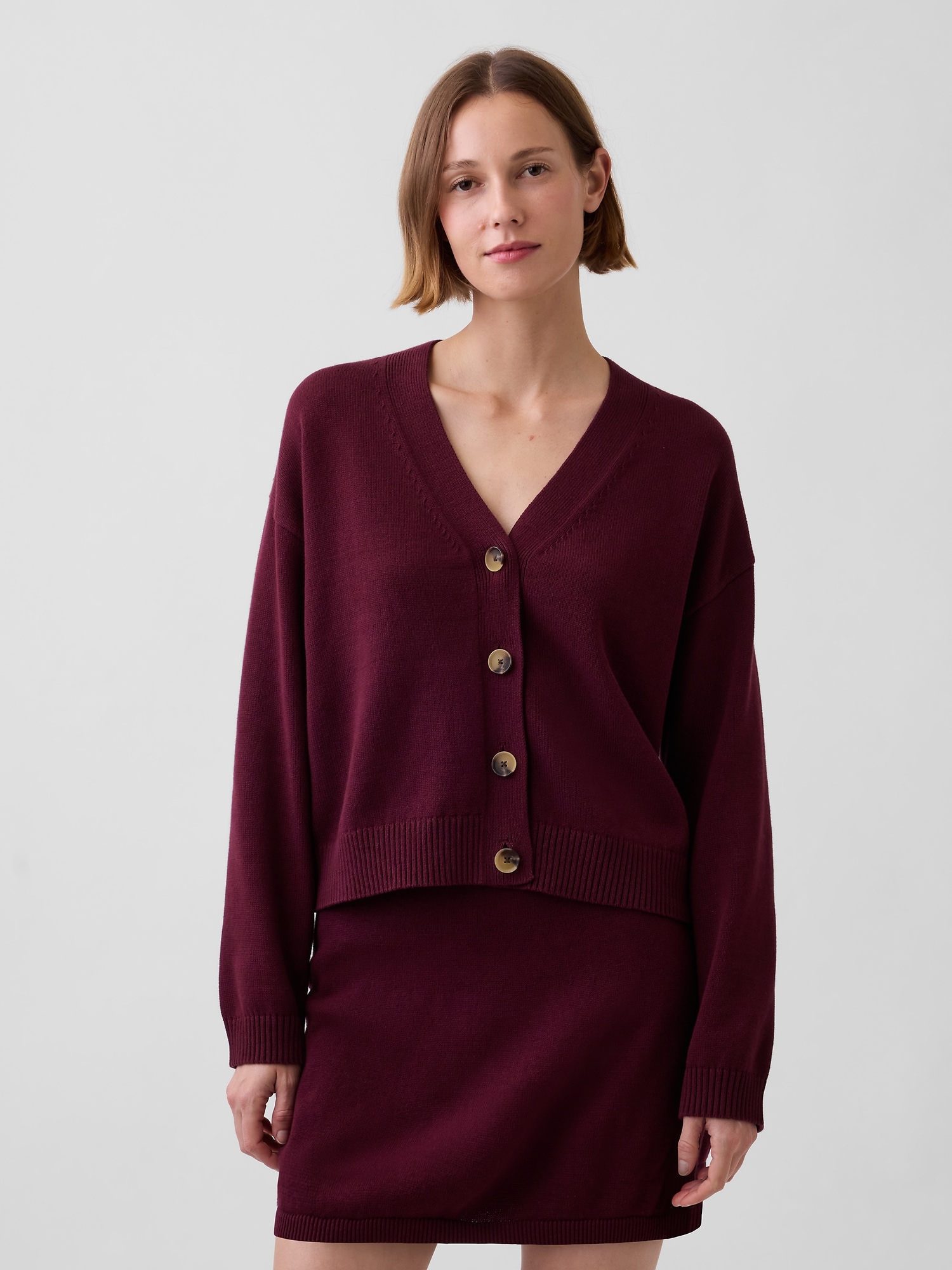 Gap 100% Cotton Oversized Cardigan Sweater In Noir Red