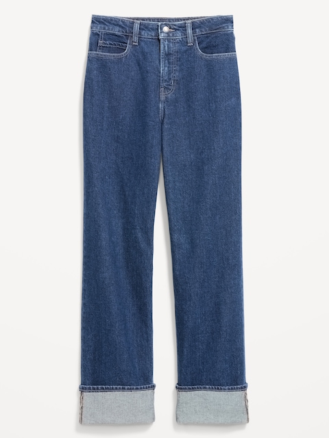 Curvy Extra High-Waisted Cuffed Wide-Leg Jeans