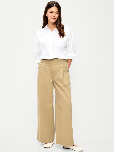PANTALON PLISSÉ À TAILLE MI-BASSE ET À JAMBE LARGE