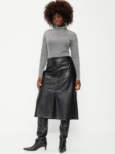 Faux-Leather Pencil Midi Skirt