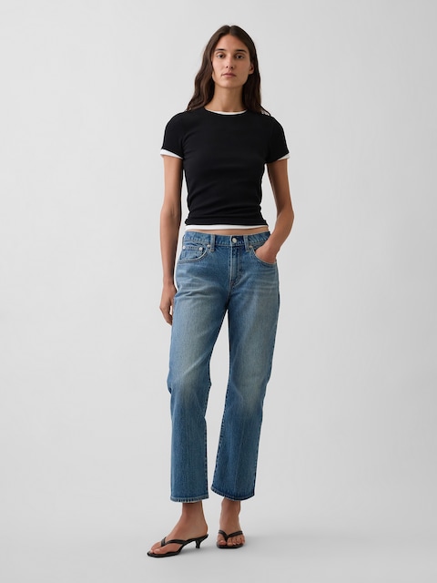Mid Rise Relaxed Flare Crop Jeans