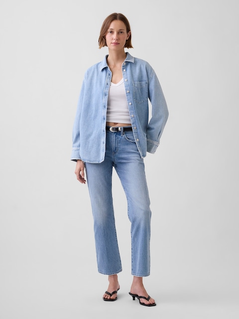 Mid Rise Relaxed Flare Crop Jeans