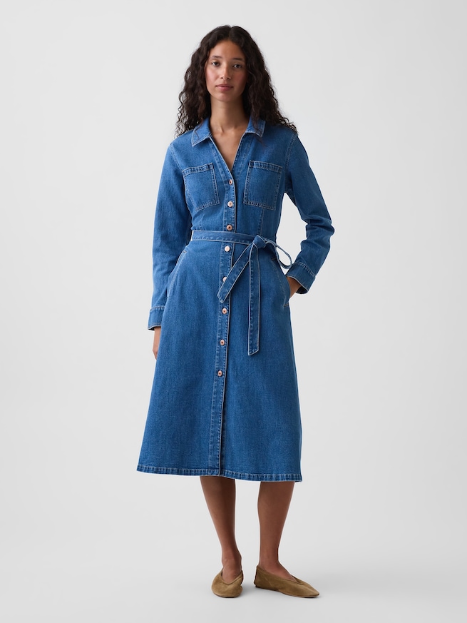 デニム タイベルト ミディワンピース-0