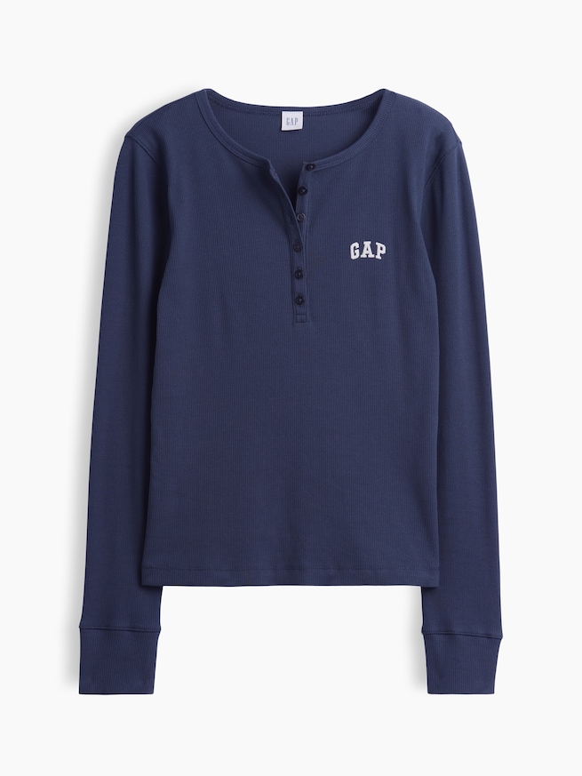 リブ GAPロゴ ヘンリーネックTシャツ-4