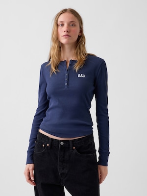 リブ GAPロゴ ヘンリーネックTシャツ