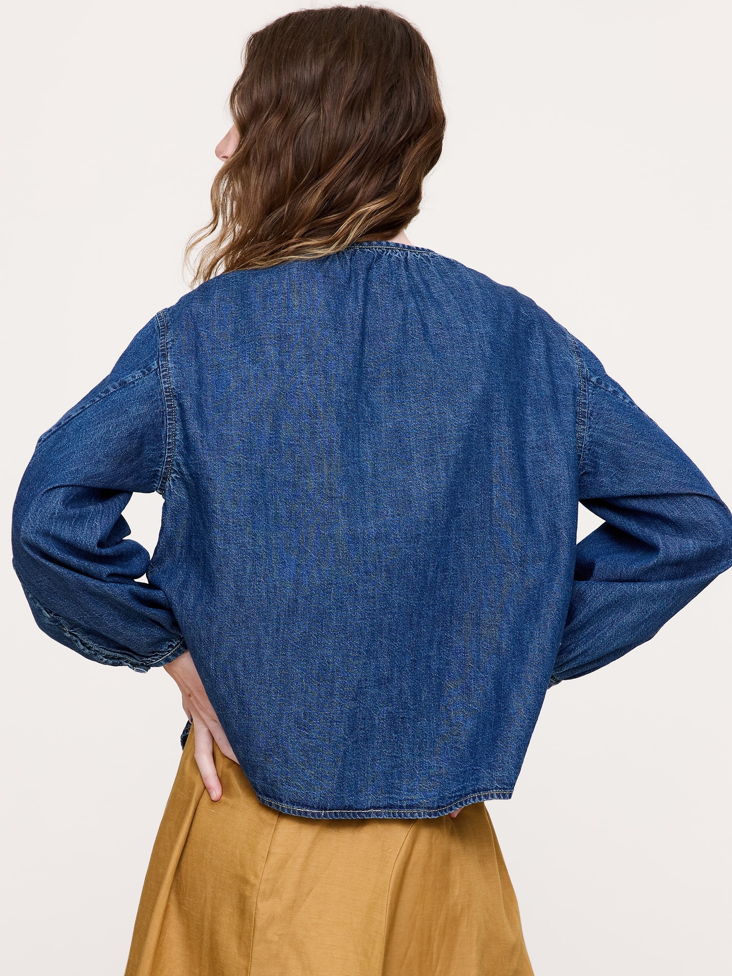 Denim Puff-Sleeve Top