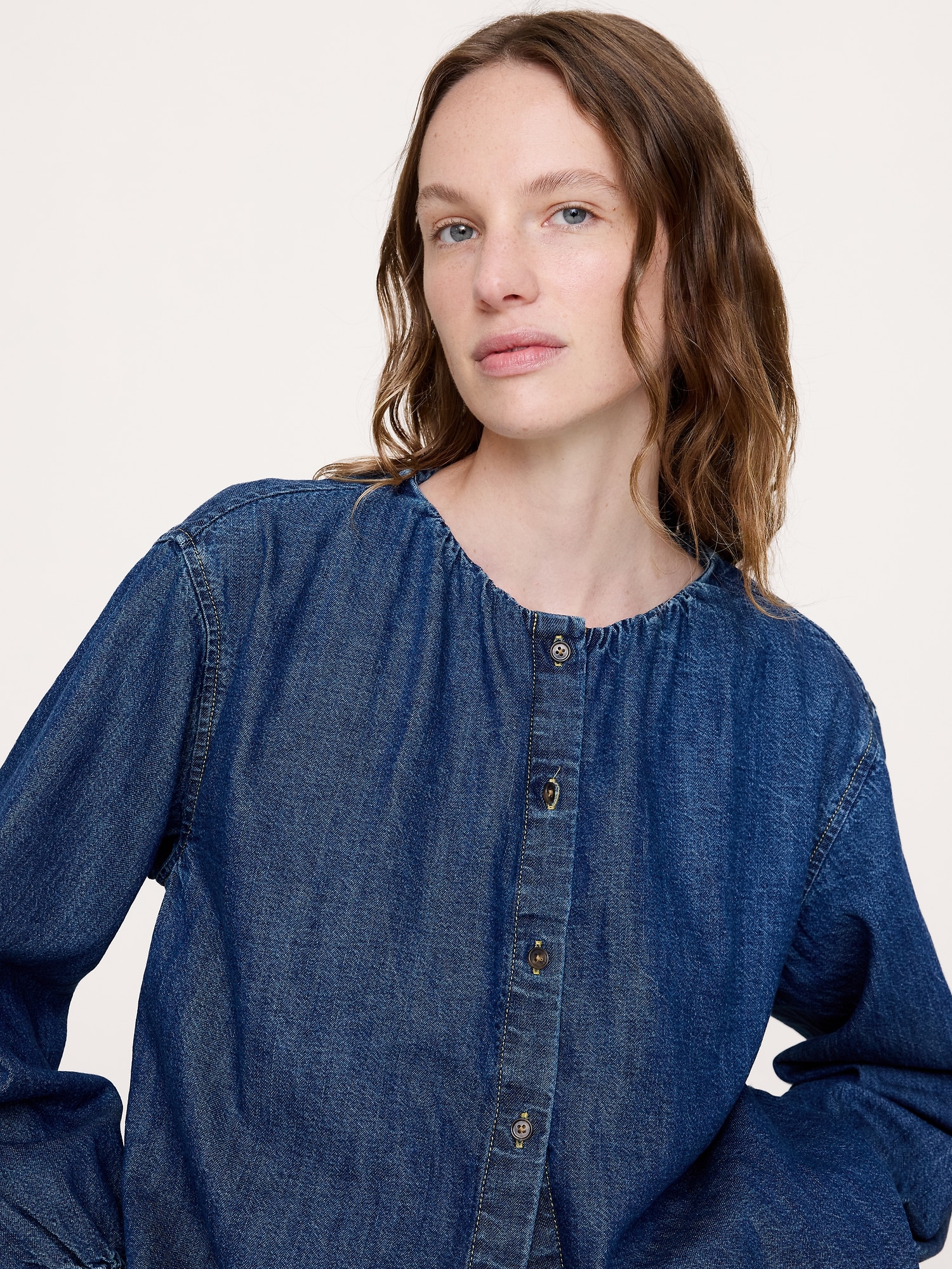 Denim Puff-Sleeve Top