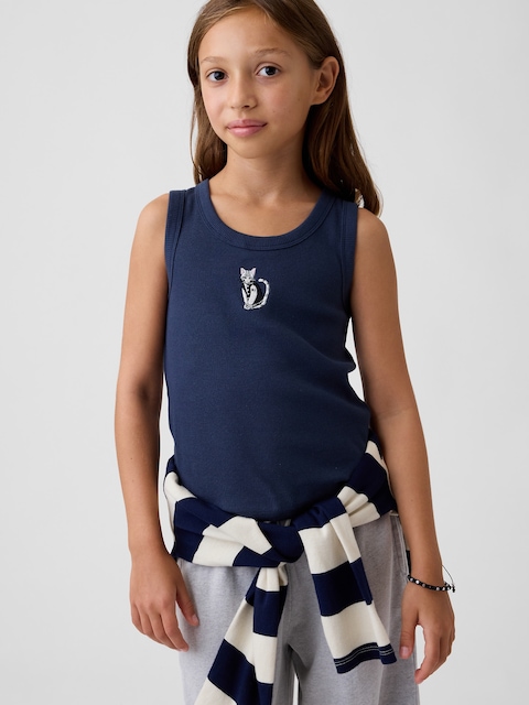 Kids Rib Embroidered Graphic Tank Top