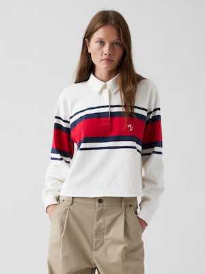 Gap &times; Malbon オーバーサイズ クロップド ラグビーシャツ