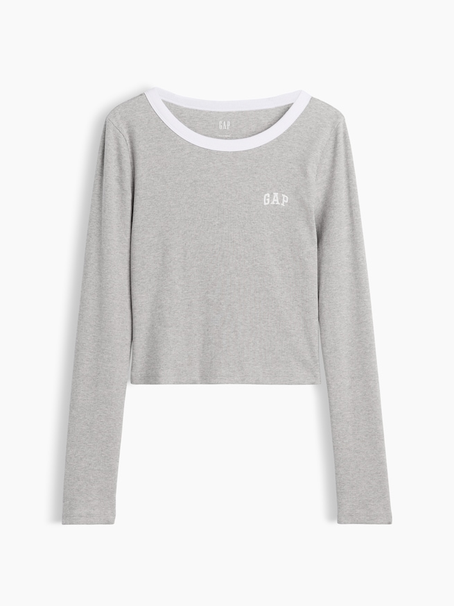 リブ クロップド リンガーTシャツ-4