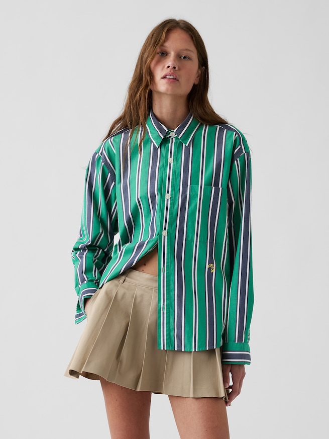 Gap &times; Malbon ポプリン ストライプシャツ-3