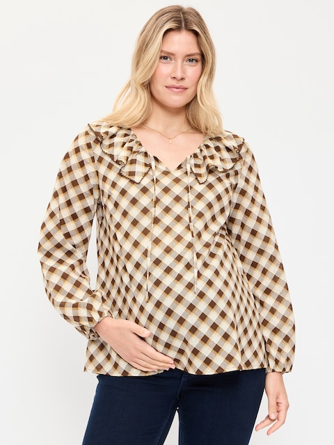 Maternity Ruffle-Collar Popover Top