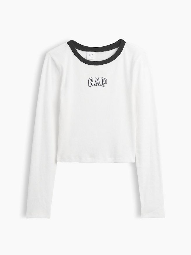 リブ クロップド リンガーTシャツ (キッズ)-1