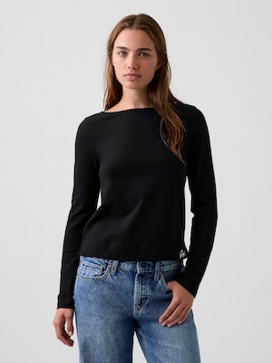 クロップド ボートネックTシャツ