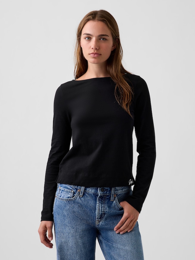 クロップド ボートネックTシャツ-0