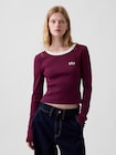 リブ クロップド リンガーTシャツ-0