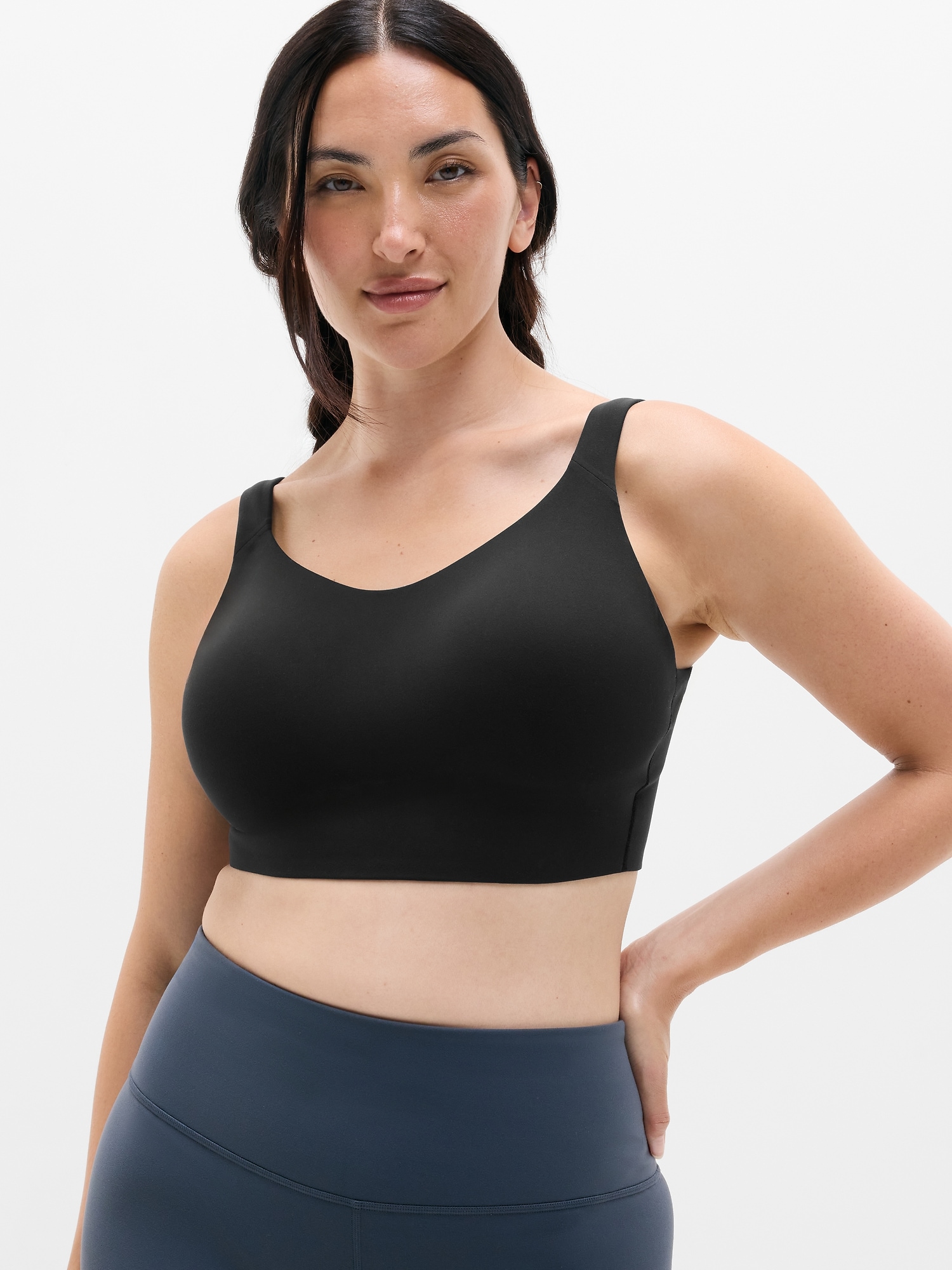 Athleta Perfect Form Strappy Longline Bra D-dd In Black