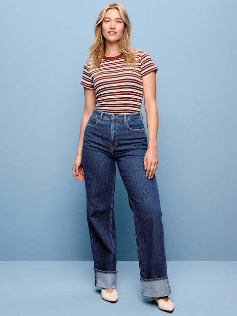 Extra High-Waisted Cuffed Wide-Leg Jeans