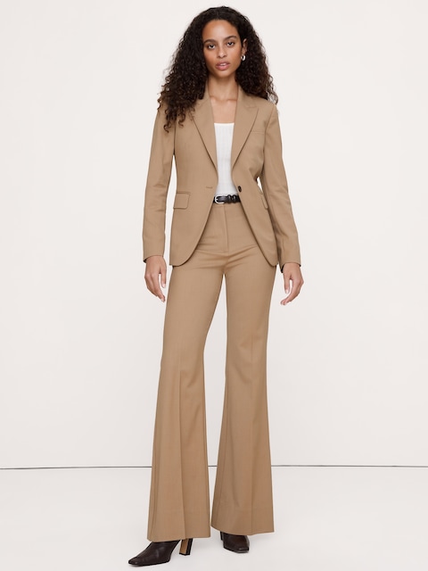 PANTALON ÉVASÉ À TAILLE HAUTE EN LAINE ITALIENNE LÉGÈRE