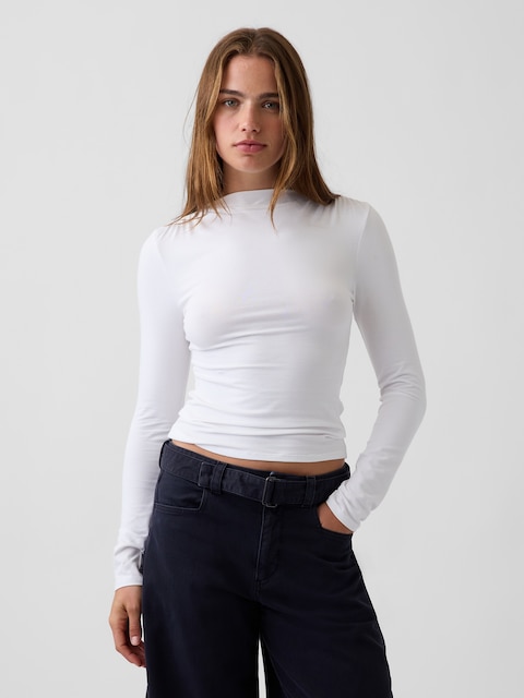CloseKnit Jersey Funnel-Neck Ruched T-Shirt