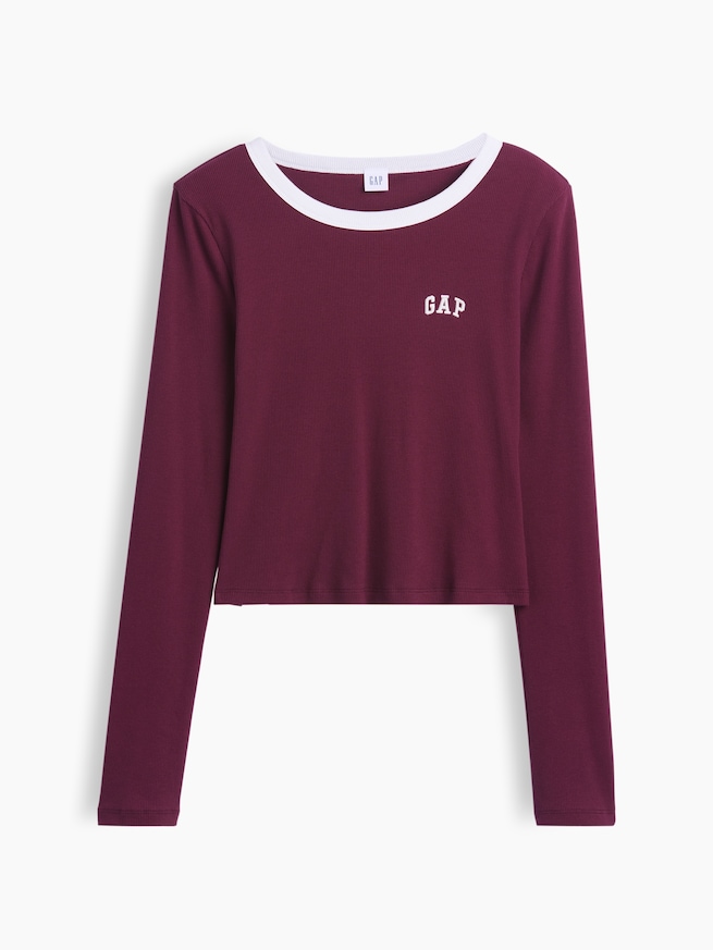 リブ クロップド リンガーTシャツ-4