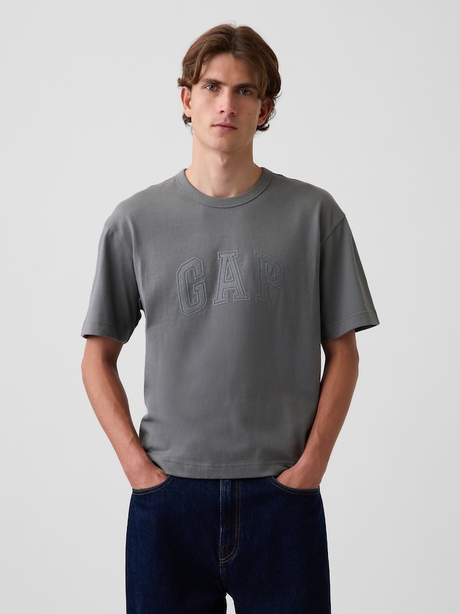 ヘビーウェイト リラックスフィット GAPロゴ クロップドTシャツ-0